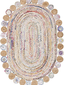 Braided Oval Rug 4'x6' White Cotton Jute Oval Carpet Rug for Living Room 8'x10'