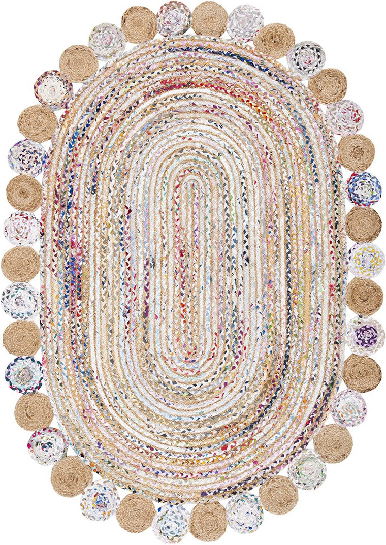 Braided Oval Rug 4'x6' White Cotton Jute Oval Carpet Rug for Living Room 8'x10'