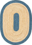 Navy Blue Oval Jute Rug 5'x7' for Bedroom Braided Oval Area Rug Carpet 6'x9'