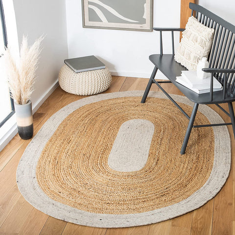 White Oval Area Rug 8'x10', Braided Oval Jute Rug, Hemp Sisal Oval Carpet Rug 5'x7'