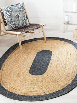 Scandinavian Oval Area Rug for Living Room | 8' x 10' Hand Braided Jute Oval Rug
