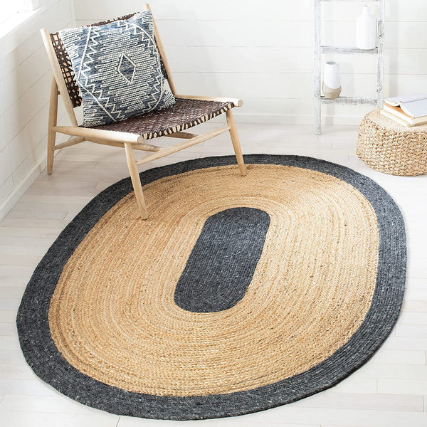 Scandinavian Oval Area Rug for Living Room | 8' x 10' Hand Braided Jute Oval Rug