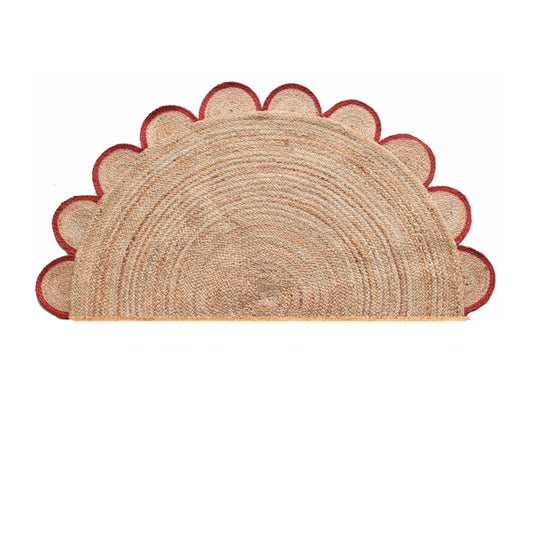 Half Moon Scalloped Doormat for Front Door, Half Circle Round Rug, Welcome Doormat