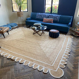 Scalloped Rug for Living Room 8'x8' | Scalloped Jute Carpet Rugs for Dining Room 6'x8'