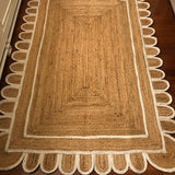 Scalloped Rug for Living Room 8'x8' | Scalloped Jute Carpet Rugs for Dining Room 6'x8'