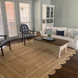 White Scalloped Rug for Living Room Decor 9'x12' | Custom Size Scalloped Jute Rugs