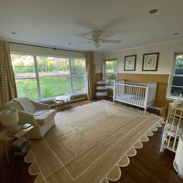 White Scalloped Rug for Living Room Decor 9'x12' | Custom Size Scalloped Jute Rugs