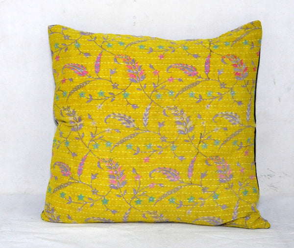 vintage kantha throw pillow in 24X24 inches indian cotton floor cushions