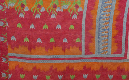 floral pattern kantha sofa throw blanket