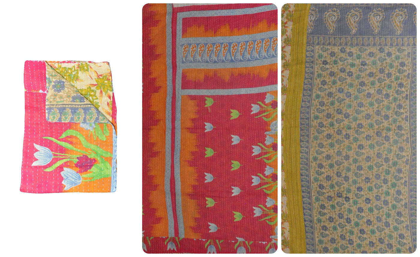 reversible twin size kantha gudri blanket