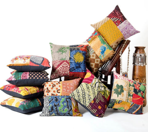 24x24 inches Vintage Kantha Pillows, Vintage kantha Cushion Covers