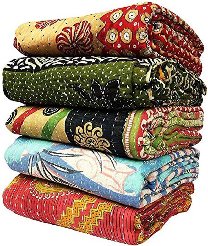 Wholesale Lot Of Indian Vintage Kantha Quilt Handmade Throw Reversible Blanket