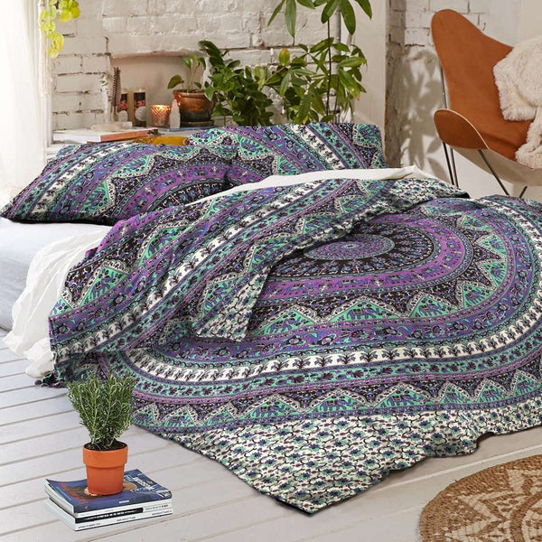 100% cotton Indian Mandala Comforter Cover Boho Bedding Set with Pillows-Jaipur Handloom