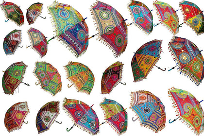100 pcs Wholesale Lot Vintage Patchwork Embroidery Umbrella Wedding Decoration Antique Handmade Parasols Beach Umbrellas Burning Man Parasol-Jaipur Handloom