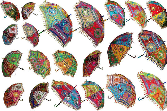 100 pcs Wholesale Lot Vintage Patchwork Embroidery Umbrella Wedding Decoration Antique Handmade Parasols Beach Umbrellas Burning Man Parasol-Jaipur Handloom