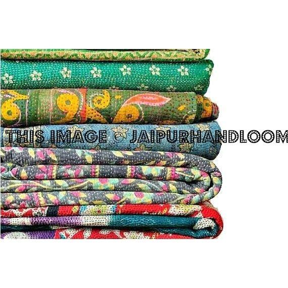 10pc Vintage kantha quilt blanket - Premium Quality sari kantha quilt-Jaipur Handloom