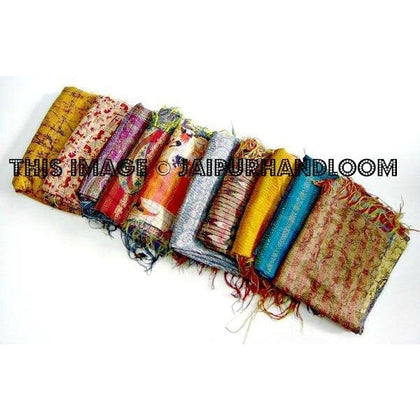 10pc kantha Sari Scarf Quilted reversible Indian Stole Silk Sari Shawl Scarves-Jaipur Handloom
