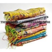 10pc kantha Sari Scarf Quilted reversible Indian Stole Silk Sari Shawl Scarves-Jaipur Handloom