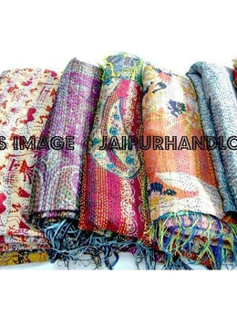 10pc kantha Sari Scarf Quilted reversible Indian Stole Silk Sari Shawl Scarves