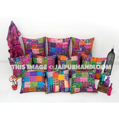 10pc vintage sari kantha Pillow indian patchwork Decorative throw Pillows-Jaipur Handloom