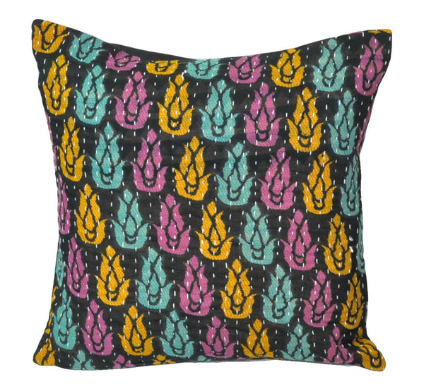 16" square handmade kantha throw pillows boho couch cushion cover 19-S-Jaipur Handloom