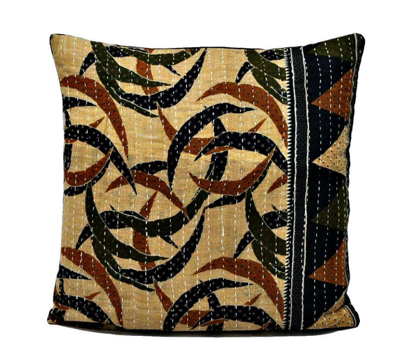 16" square kantha throw pillow - NS54-Jaipur Handloom