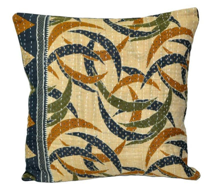 16" square sofa couch pillow cover bohemian kantha floor cushion - 27-S-Jaipur Handloom