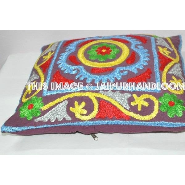 16 x 16 Suzani Pillow Cover In Lime Green, Suzani Pillow, Decorative Throw Pillow, Indian Pillow Cover, Suzani Cushion Cover, Large Pillow-Jaipur Handloom