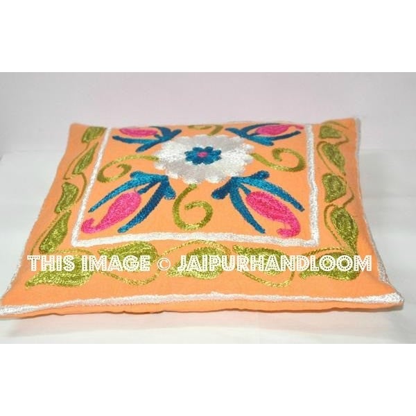 16x16 Beige Pillow Cover, Suzani Throw Pillow, Decorative Pillow, Indian Pillow Cover, Bed Pillow, Indian Cushion Cover, Large Suzani pillow-Jaipur Handloom