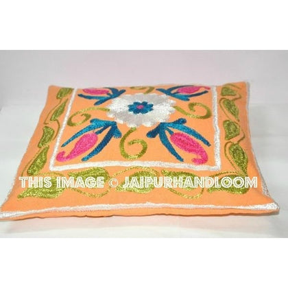 16x16 Beige Pillow Cover, Suzani Throw Pillow, Decorative Pillow, Indian Pillow Cover, Bed Pillow, Indian Cushion Cover, Large Suzani pillow-Jaipur Handloom