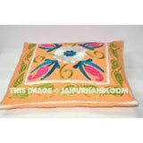 16x16 Beige Pillow Cover, Suzani Throw Pillow, Decorative Pillow, Indian Pillow Cover, Bed Pillow, Indian Cushion Cover, Large Suzani pillow-Jaipur Handloom