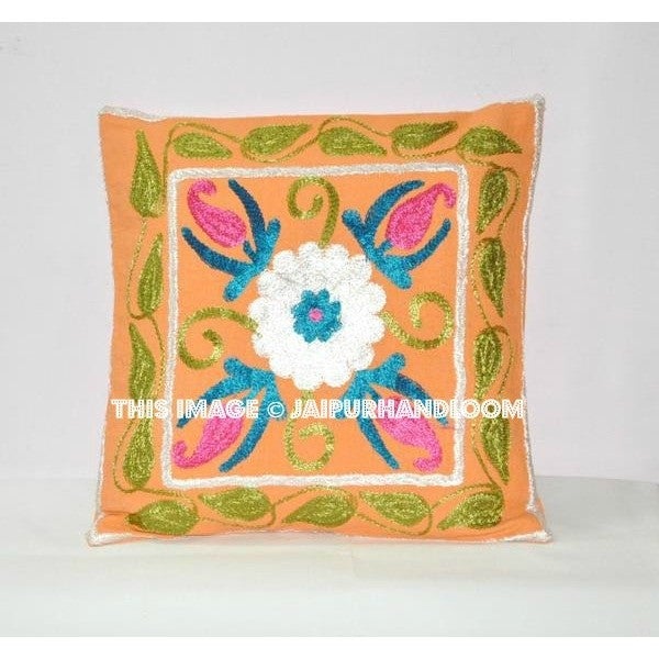 16x16 Beige Pillow Cover, Suzani Throw Pillow, Decorative Pillow, Indian Pillow Cover, Bed Pillow, Indian Cushion Cover, Large Suzani pillow-Jaipur Handloom