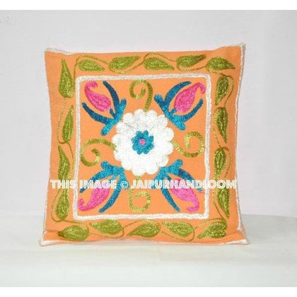 16x16 Beige Pillow Cover, Suzani Throw Pillow, Decorative Pillow, Indian Pillow Cover, Bed Pillow, Indian Cushion Cover, Large Suzani pillow-Jaipur Handloom