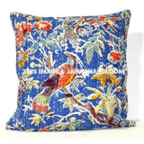 16x16" Blue Handmade Kantha Pillow, Kantha Decorative throw Pillow, kantha cushion, Floral Pillow Cushion, Indian Pillow, Cotton Pillow-Jaipur Handloom