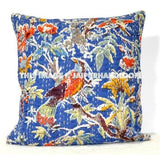 16x16" Blue Handmade Kantha Pillow, Kantha Decorative throw Pillow, kantha cushion, Floral Pillow Cushion, Indian Pillow, Cotton Pillow-Jaipur Handloom