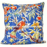 16x16" Blue Handmade Kantha Pillow, Kantha Decorative throw Pillow, kantha cushion, Floral Pillow Cushion, Indian Pillow, Cotton Pillow-Jaipur Handloom