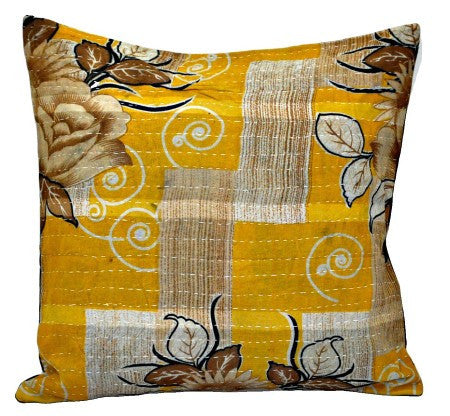 16X16 square kantha pillow for couch covers bohemian bedroom cushions - p99-Jaipur Handloom