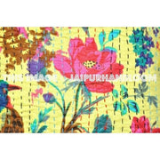 16x16" yellow Handmade Kantha Pillow, Kantha Decorative throw Pillow, kantha cushion, Floral Pillow Cushion, Indian Pillow, Cotton Pillow-Jaipur Handloom