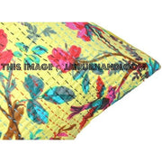 16x16" yellow Handmade Kantha Pillow, Kantha Decorative throw Pillow, kantha cushion, Floral Pillow Cushion, Indian Pillow, Cotton Pillow-Jaipur Handloom