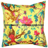 16x16" yellow Handmade Kantha Pillow, Kantha Decorative throw Pillow, kantha cushion, Floral Pillow Cushion, Indian Pillow, Cotton Pillow-Jaipur Handloom