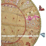 17" Beige Brown Round Floor Cushion floor round pillow seating Bohemian Patchwork ottoman pouf Vintage Indian Foot Stool Bean Bag tapestry
