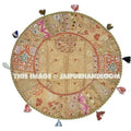 17" Beige Brown Round Floor Cushion floor round pillow seating Bohemian Patchwork ottoman pouf Vintage Indian Foot Stool Bean Bag tapestry