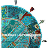 17" Giant Floor Pillow Large floor Cushion pouf pouffe poof round embroidered patchwork Bohemian floor cushion Indian Foot Stool Bean Bag-Jaipur Handloom