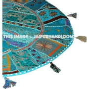 17" Giant Floor Pillow Large floor Cushion pouf pouffe poof round embroidered patchwork Bohemian floor cushion Indian Foot Stool Bean Bag-Jaipur Handloom