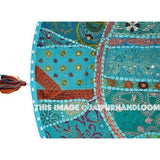 17" Giant Floor Pillow Large floor Cushion pouf pouffe poof round embroidered patchwork Bohemian floor cushion Indian Foot Stool Bean Bag-Jaipur Handloom