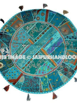 17" Giant Floor Pillow Large floor Cushion pouf pouffe poof round embroidered patchwork Bohemian floor cushion Indian Foot Stool Bean Bag