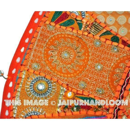 17" Indian Round Floor Cushions Pouffe Embroidered Patchwork Round Foot Stool Bean Bag