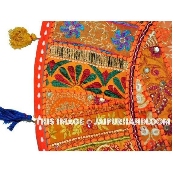 17" Indian Round Floor Cushions Pouffe Embroidered Patchwork Round Foot Stool Bean Bag