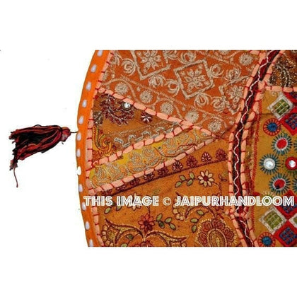 17" Indian floor pillow floor cushion pouf ottoman Round Floor Pillow Cushion Patchwork floor cushion Vintage Indian Foot Stool Bean Bag-Jaipur Handloom