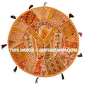 17" Indian floor pillow floor cushion pouf ottoman Round Floor Pillow Cushion Patchwork floor cushion Vintage Indian Foot Stool Bean Bag-Jaipur Handloom